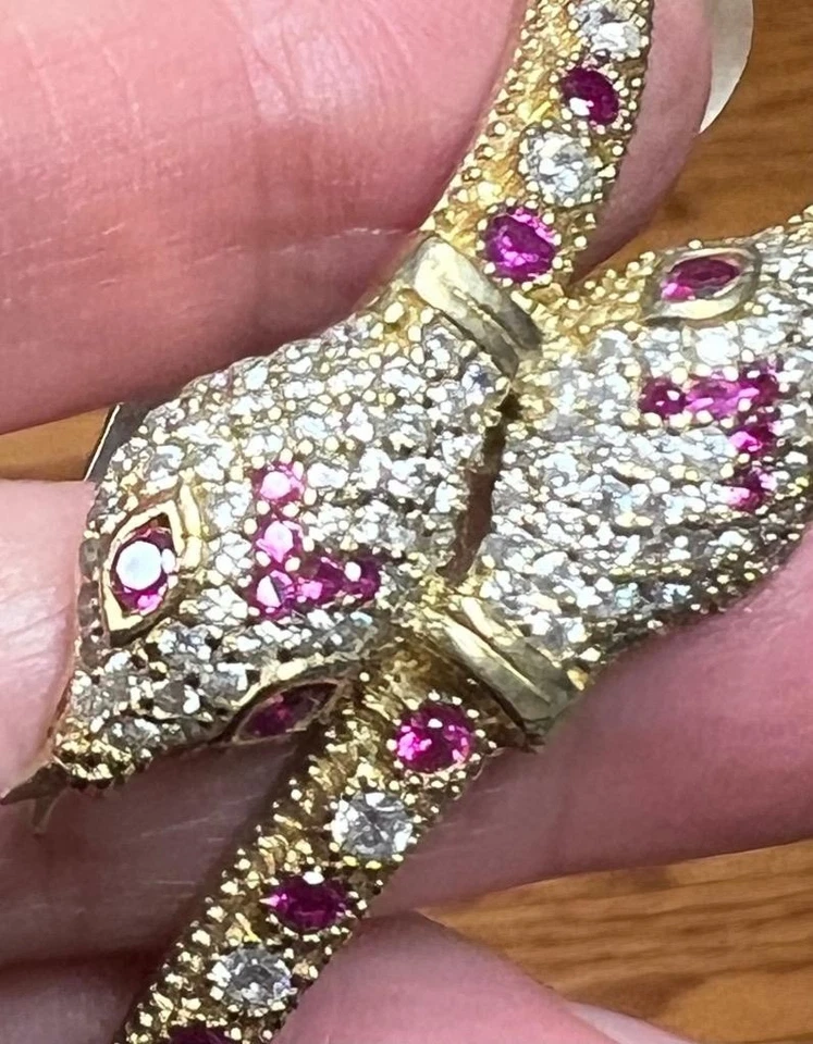 Brazalete Brazalete Serpiente Rosa SÓLIDO 925 Turmalina Diamante REAL Oro 14K Foto 3 de 4