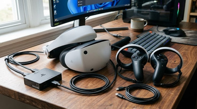 PlayStation VR2 w/ PC Adapter & Wireless Charger- VR Headset for PS5
