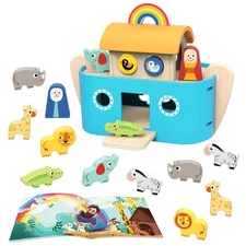 TOOKYLAND Noah's Ark Toy for Toddlers, Wooden Animal Shape Sorter, Bible Stor...