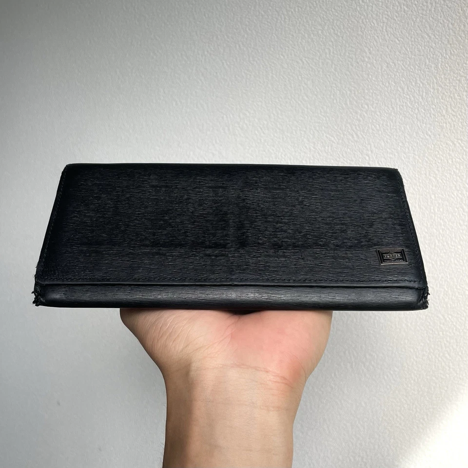 PORTER Yoshida & Co. Tokyo Cartera de Cuero Negra Cremallera Larga Hecha en Japón Foto 4 de 4