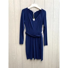 BCBGeneration Deep Blue V-Neck Belted Dress XS NWT