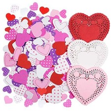 300 Pieces 4 Inch Valentine's Heart Doilies and 500 Pieces Foam Classic Style