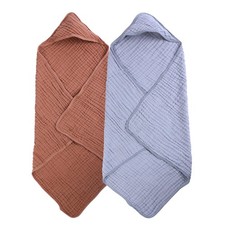 2 Pack Hooded Baby Towels Muslin Cotton Soft Absorbent Newborn 32x32