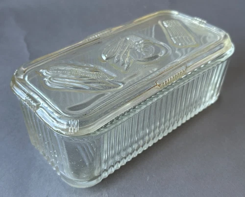 Glass Federal Refrigerator Dish Lid Ribbed Food Storage Container Vintage