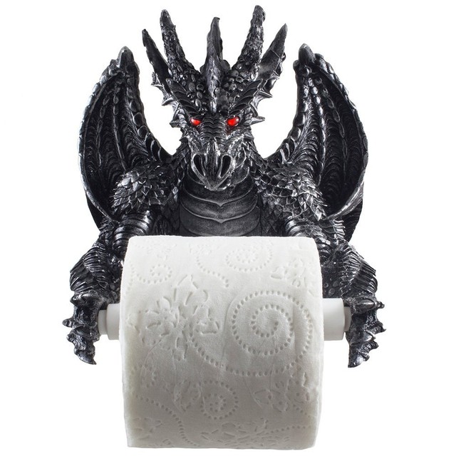 Mythical Winged Dragon Toilet Paper Holder in Metallic LOOK for