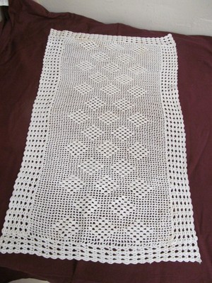 Lace Hand Crochet Ivory Ecru Table Runner Dresser Scarf Rectangle