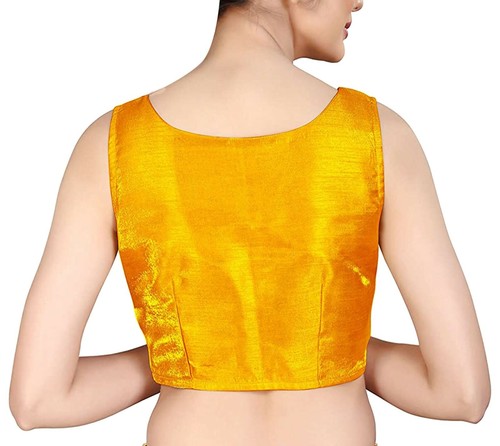 Women Dupion Silk Blouse Boat Neck Sleeveless Handmade Designer Choli Crop Top - Picture 44 of 44