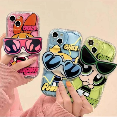 The Powerpuff Girls Glasses Stand Case for iPhone 15 14 11 Pro Max 13 12 Mini XR
