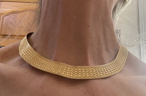 Vintage 1980's Gold Plate Mesh Intricate Simple Chain Collar Choker Necklace - Picture 11 of 11