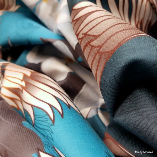 Printed upholstery velour velvet 355g/m2 fabric Crane Bird turquoise HALF METER - Picture 7 of 9