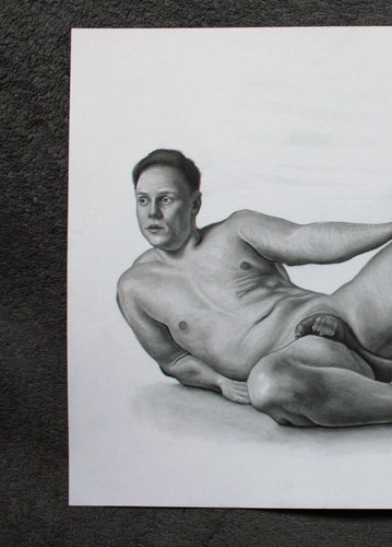 ORIGINAL male nude front view graphite pencil realism modern drawing classical - Picture 3 of 22