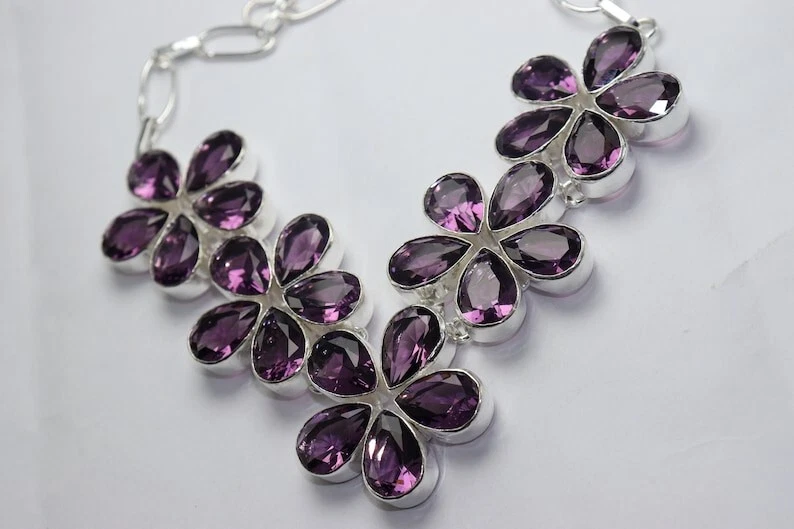 Purple Amethyst Gemstone 925 Sterling Silver Handmade Necklace Jewelry 18" - Image 2 of 3