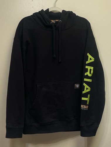 Ariat Rebar Hoodie Herren Large Schwarz Stickerei Ärmel Top Zustand