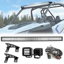 Roof 42" Curved LED Light Bar Mount Wire Kit+3" Pods For Polaris RZR Pro R/R 4
