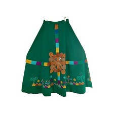 Handmade One Of Kind Embroidered Skirt Long, Size S, Green Turquoise Color.