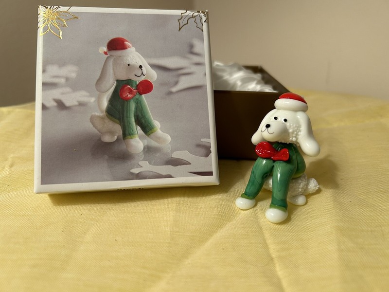 BRAND NEW POODLE Pier 1 Hand Blown Glass "Christmas Dog" STATUE SCULTURE NIB TAG
