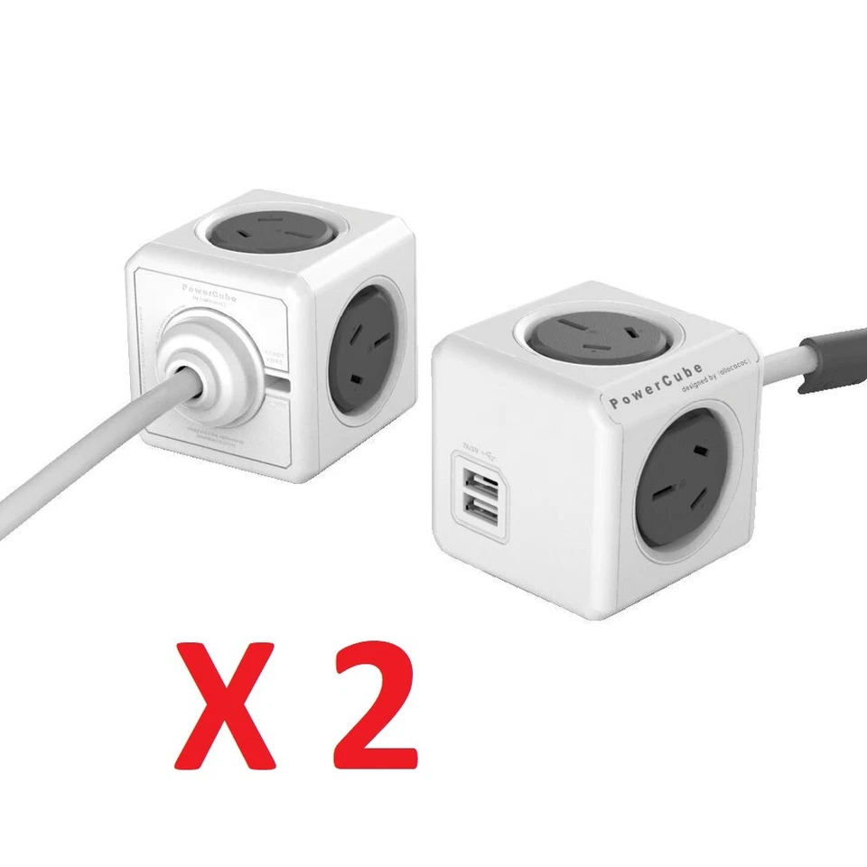 Allocacoc PowerCube Extended 4 Power Outlets and 2 USB Ports Charging Board 2pk - Image 2 of 4