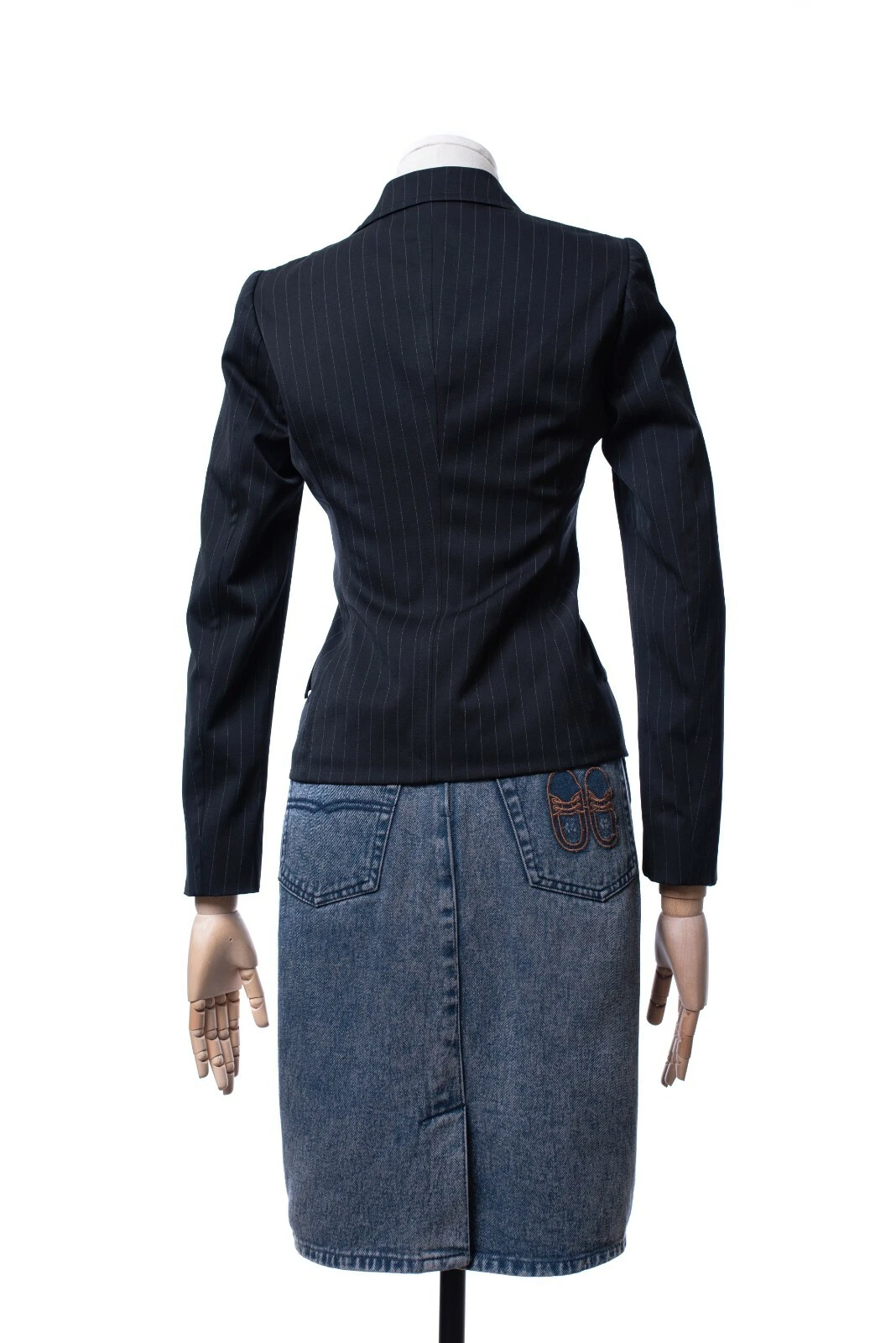 Giacca cappotto blazer donna GUCCI lana a righe nera taglia 38