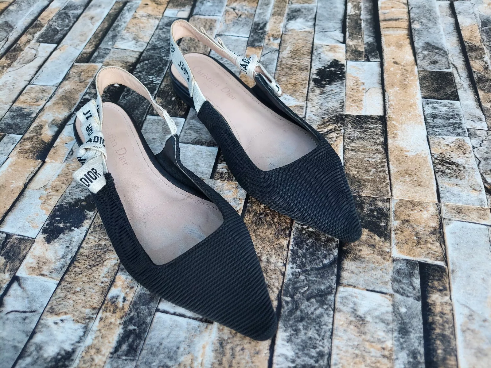 Authentique chaussures plates Christian Dior J'adior Slingback noir taille US 7,5
