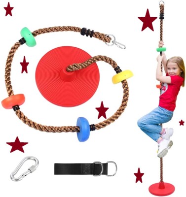 Climbing Rope Tree Swing Set w/Platforms Disc Swing Seat w/Accessories  Red