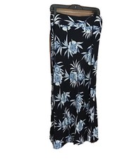 TALBOTS Skirt M Tropic Blue Flowers Print Elastic Waist Long Maxi A-Line Boho