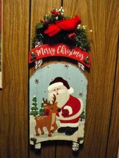 Xmas Wall Decore #1 : SANTA & RUDOLPH MERRY CHRISTMAS SIGN : Door Hanging Plaque