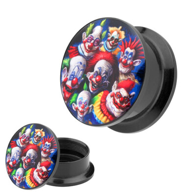 Flesh Schraub Ohr Tunnel Plug Piercing Kunststoff Motiv crazy Clown Party