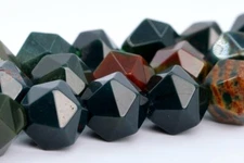 9-10MM Dark Green Blood Stone Star Cut Faceted AAA Natural Loose Beads 15"