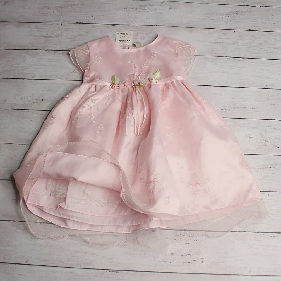 La Princess 复古女宝宝 Organdy 派对礼服尺寸 24 个月粉色玫瑰芽 — 第 2/4 张图片