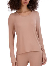 Steve Madden Womens Size XL Ribbed Long-Sleeve Sleep Tee in Praline Brown 2692