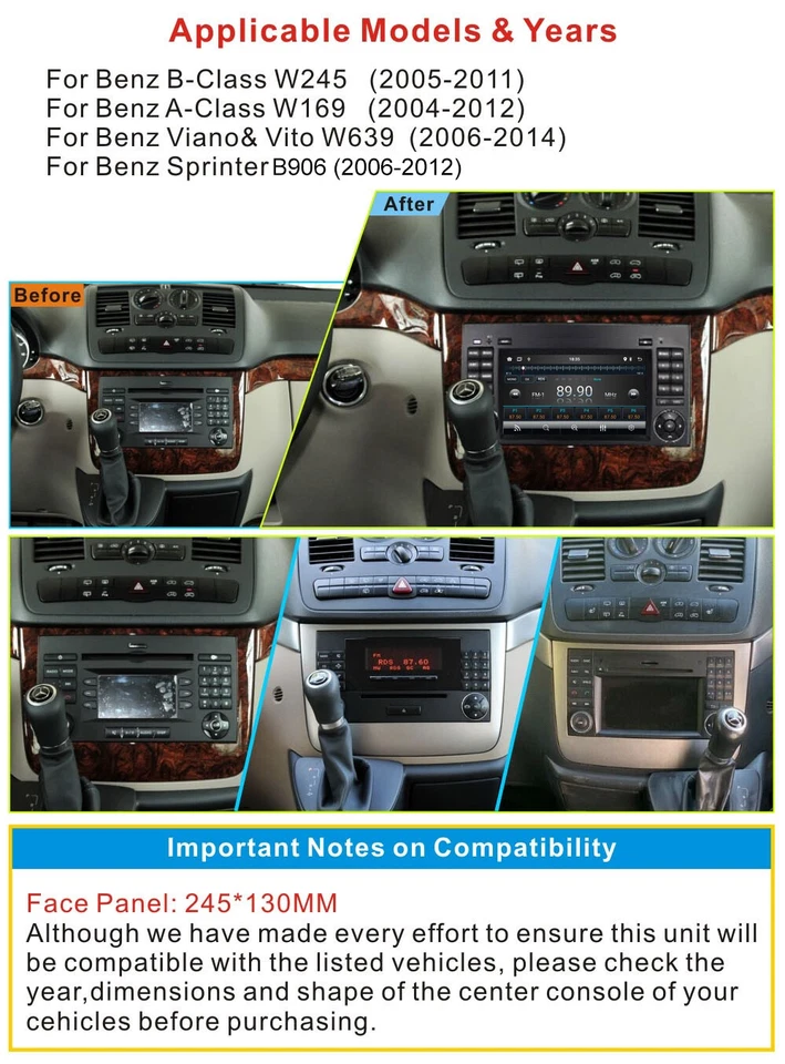 7" Autoradio CarPlay für Mercedes Benz Vito Sprinter GPS Navi +BT 8-Core 4+32G - Bild 2 von 4