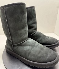 UGG Classic Short II Womens Mid-Calf Boots Sz 8 Black Sheepskin Suede Pull-On