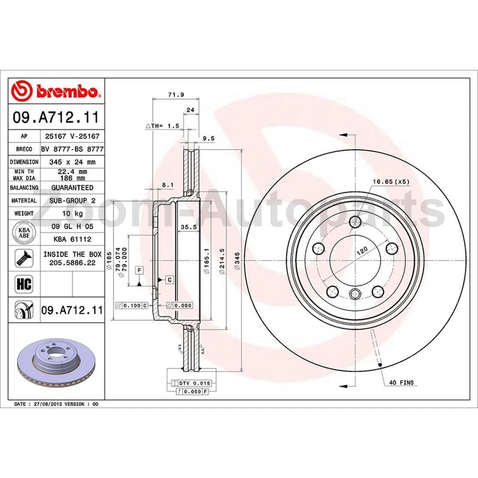 Kit de pastilhas de freio Brembo OE rotores de freio traseiros para 2006 2007 2008 BMW 750i - Imagem 3 de 4