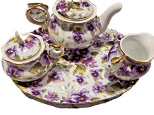 Vintage 4 Piece Floral Miniature Set ,Teapot ,Creamer  Sugar Bowl , Estate Find