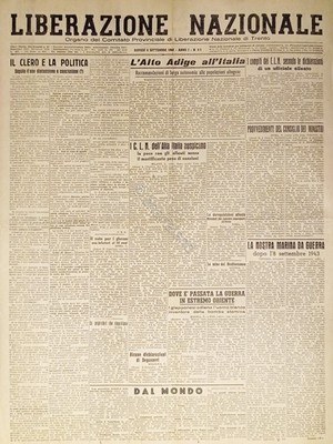 Quotidiano Trento - Liberazione Nazionale n. 93 - 1945 Alto Adige all'Italia