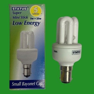1x 5W (=25W) Low Energy CFL Super Mini Stick Glühbirnen SBC B15 2700K Lampen