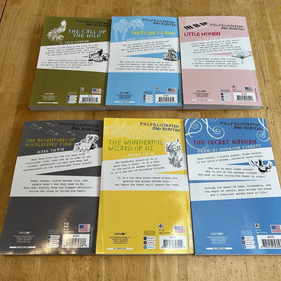 Set of 6 BENDON Jr CLASSICS paperbacks, Treasure Isl, Huck Finn, Secret Garden++ - Image 2 of 3