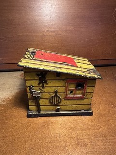 Original Antique CABIN Building Mechanical Bank by J & E Stevens C 1883