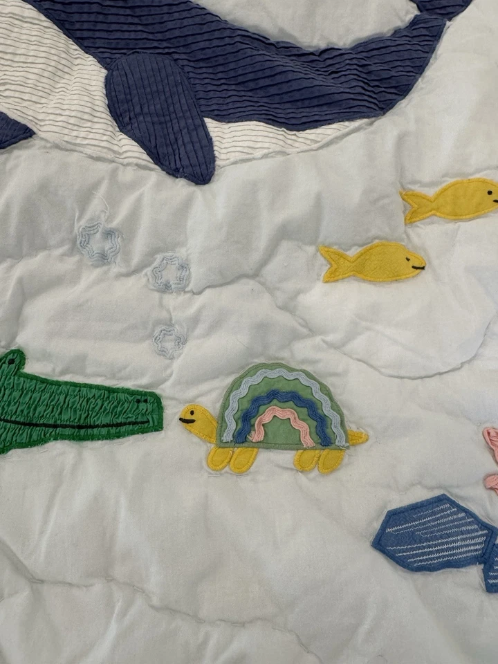 Pottery Barn kids Under The Sea Baby Quilt Sea Life 36 X 50 & Crib Sheet Blue - Image 2 of 4