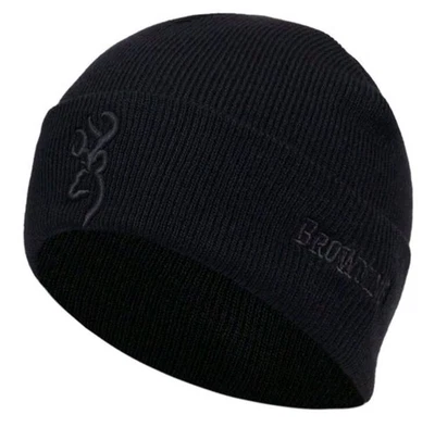 BROWNING Black Embroidered Logo Knitted Cuffed Beanie Hat Stretchy Warm Skullie Unisex 5