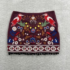 Altar'd State Skirt Womens Size Medium Mini Embroidered Birds Boho Linen