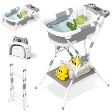 BUNWAG Foldable Baby Bathtub with Stand Portable Infant