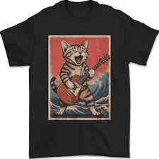 Cat Playing Guitar Tshirt Men Women Distressed Rock and Roll Unisex T-Shirt