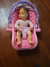American Girl Bitty Baby Travel Car Seat 15"Doll Carrier With Handle Pink w Doll