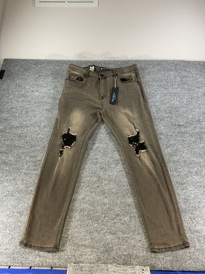 Waimea Skinny Jeans Mens 38x30 Distressed Ripped Brown Stretch Slim Fit New