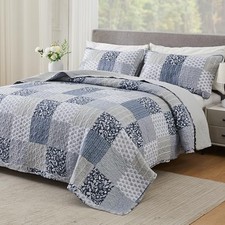 Blue Gray Oversized King Quilt Set 128x120, 3 Oversized King 128"x120" Navy
