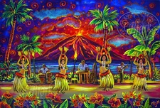 CBjork  13 x 19" Luster Print Hawaiian Island Art Tiki Hula Girl Luau