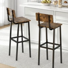 Set of 2 Bar Stools, Tall Bar Stool with Backrest and Footrest, Tall Bar Chai...