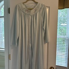 Vtg Blue SHADOWLINE Embroidered Bodice Housecoat Duster Robe Size Large