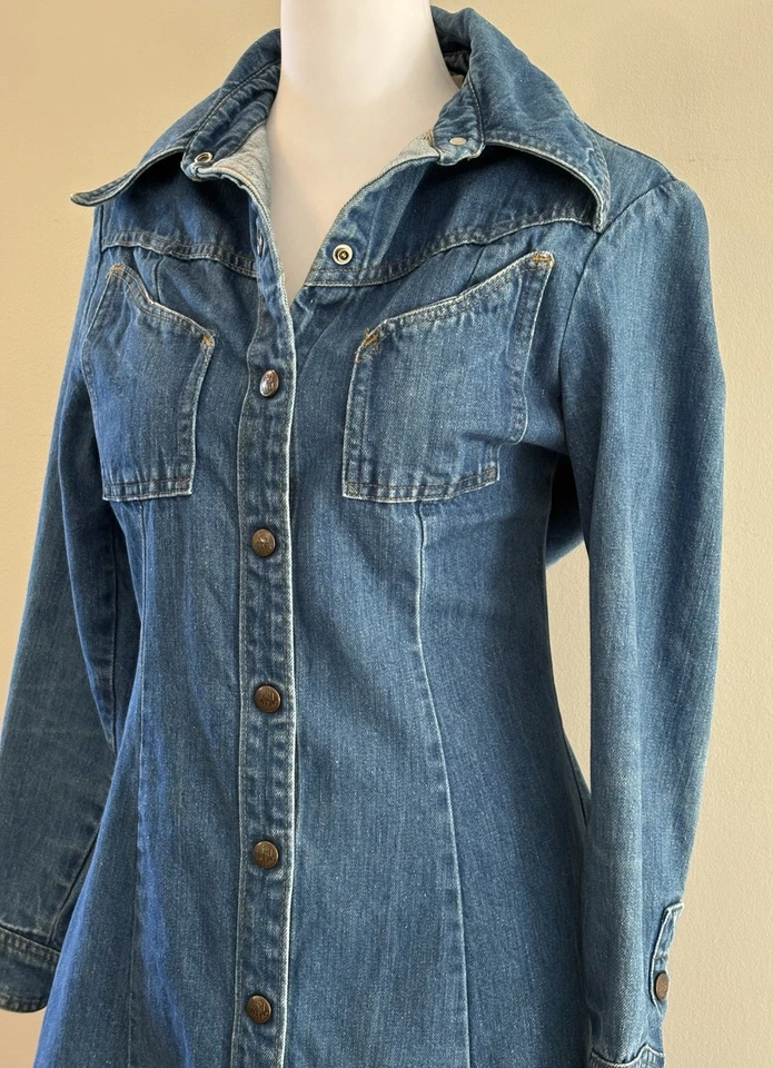 Vestido Midi Vintage Anos 70 Landlubber Azul Jeans Snap Western Cowgirl LEIA - Imagem 3 de 4